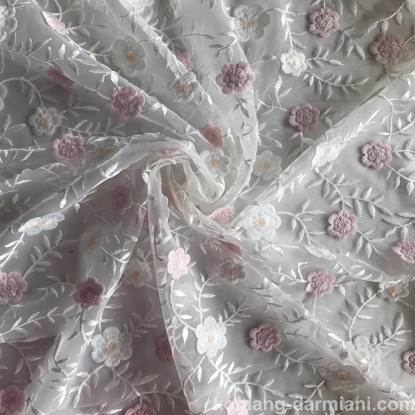 Imagen de 3D flowers lace white rose pink Fabric by yard