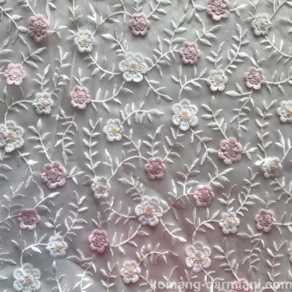 Imagen de 3D flowers lace white rose pink Fabric by yard