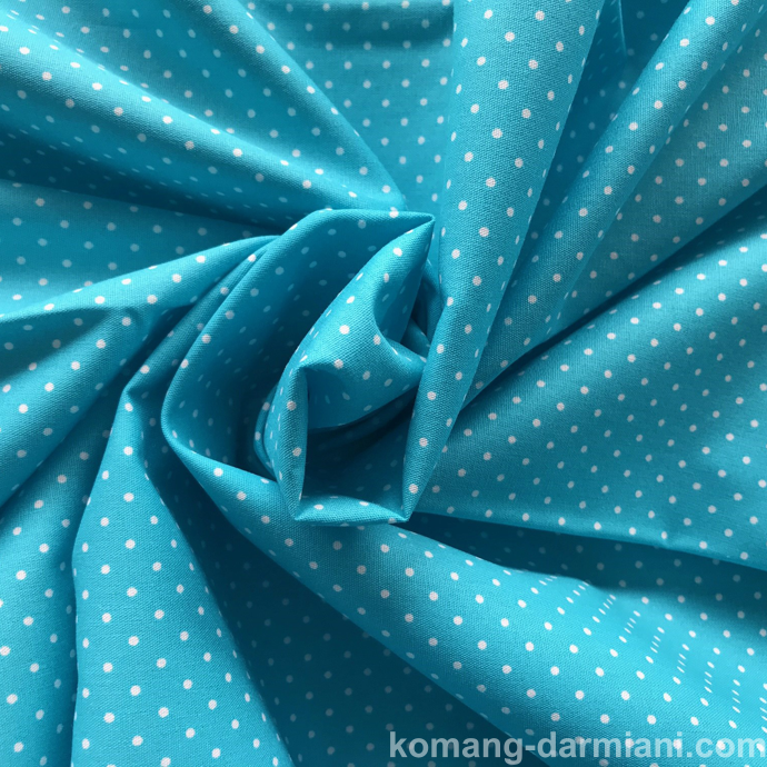 Picture of Small Polka Dot Poly Cotton White Dots on blue/Turquoise Cotton