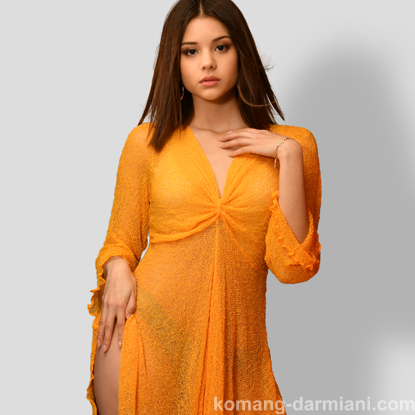 Gambar Sheer Knitted Cover-up Dress Yellow