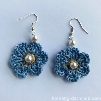 Imagen de Crochet earings - single flower - blue