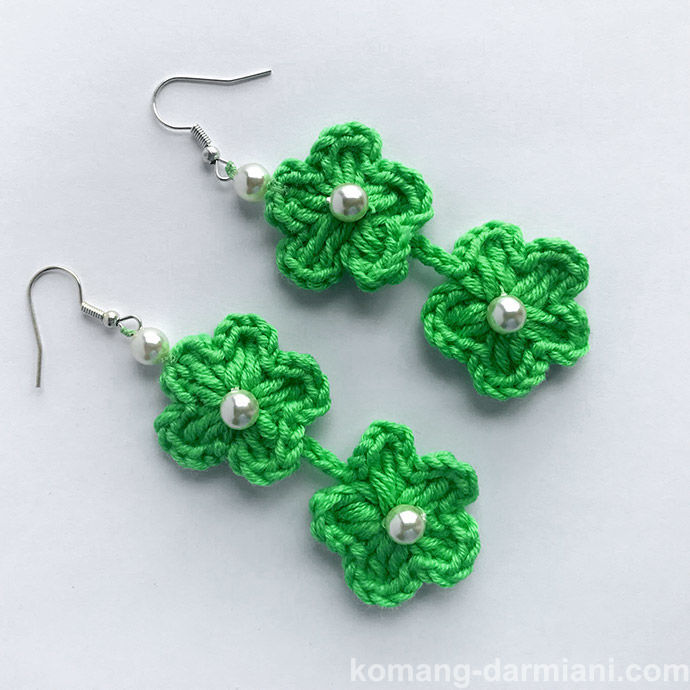 Imagen de Crochet earings - double flower - green