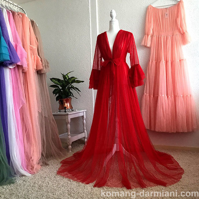 Picture of Elegant Red Tulle Gown for Formal Events | Komang Darmiani
