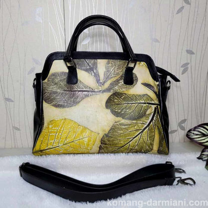 Gambar Teak Leaf Botanical Print Tote Office Bag - Limited Edition Sustainable Fashion Accessory
