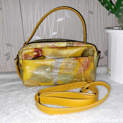 Picture of Nature-Inspired yellow Botanical Print Leather Handbag for Women | Komang Darmiani