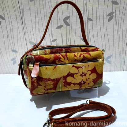 Picture of Nature-Inspired deep red Botanical Print Leather Handbag for Women | Komang Darmiani