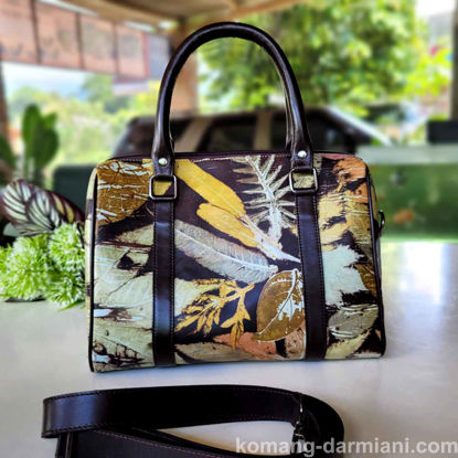Imagen de Botanical Bliss yellow Leather Handbag dark leather straps | Komang Darmiani