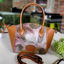 Picture of Leather handbag with violet Botanical print inset | Komang Darmiani