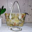 Picture of Nature-Inspired pale yellow Botanical Print Leather Shopping Bag with white handles